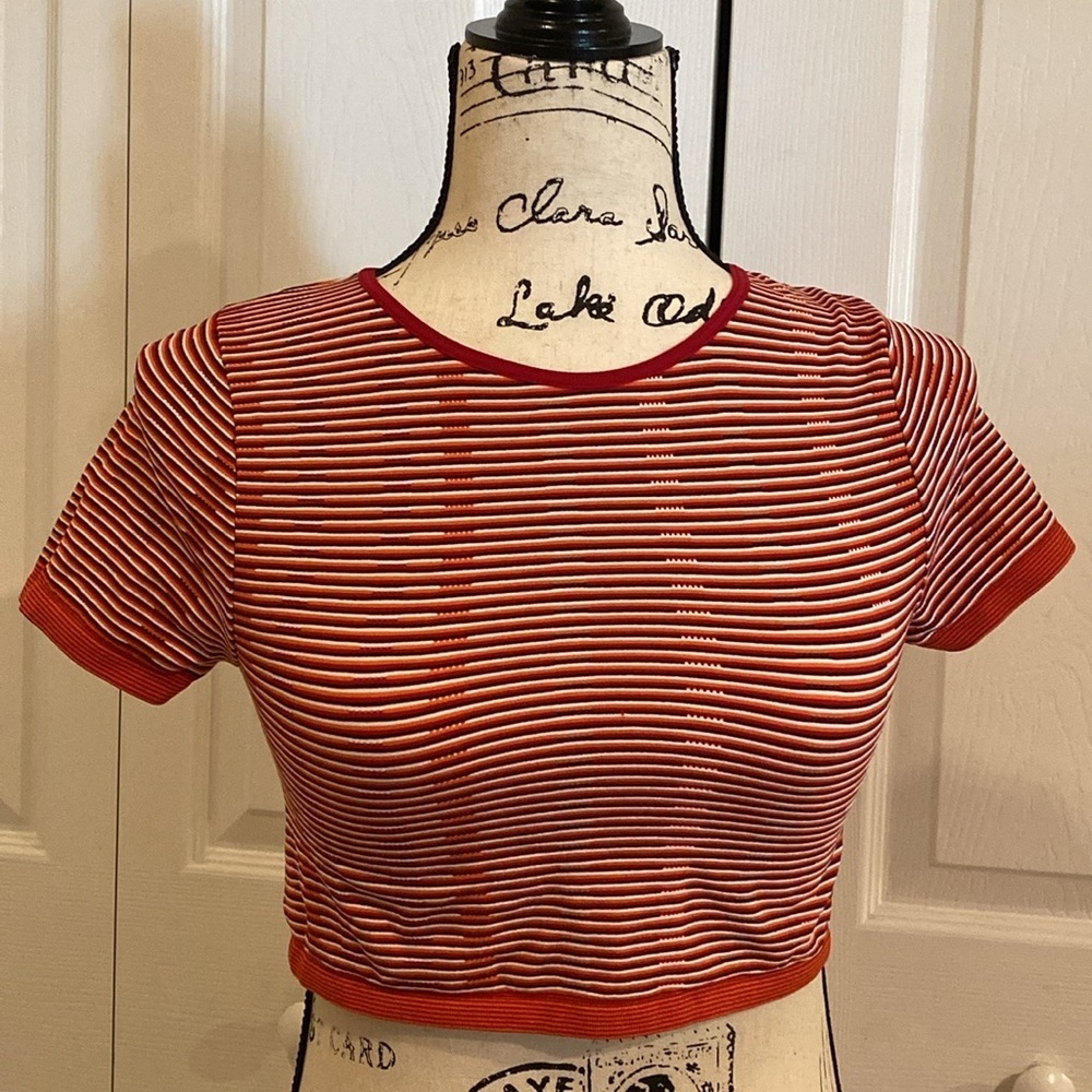 Free People Old School fitted Red & White Striped Crop Top M/L Vintage Inspired - Picture 2 of 10